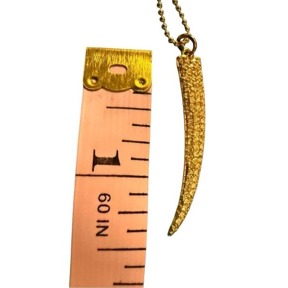 Stella & Dot Gold Plated 30” Chain Necklace and Pave Horn Charm - Picture 7 of 11